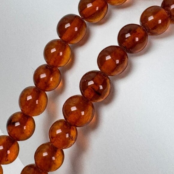 Vintage Natural Amber Beaded Necklace Long 46 in 8mm Beads Glow Gemstone - Picture 8 of 13